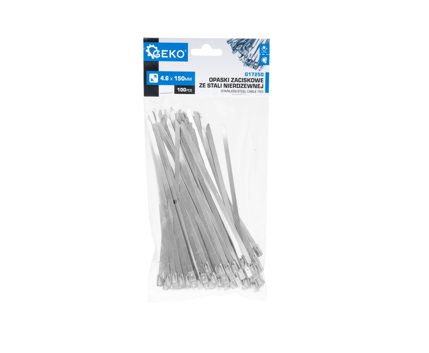 Set cleme din inox, 4,6x150mm, 100 bucati, Geko G17250