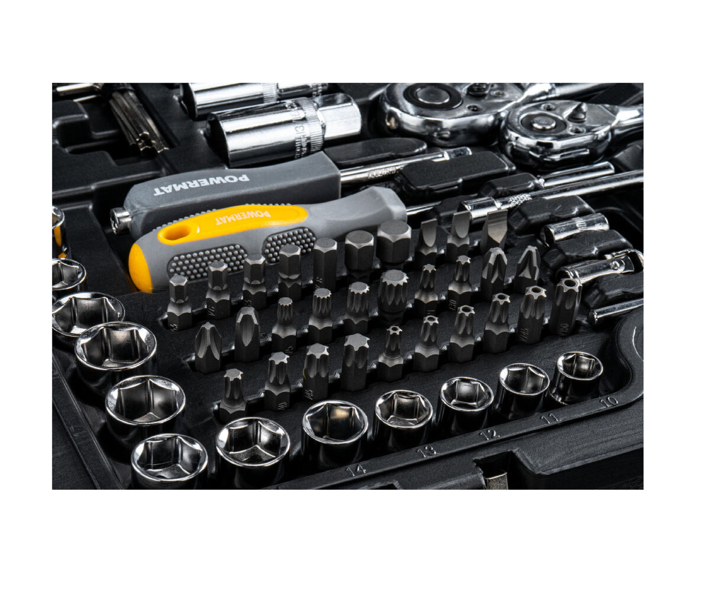 Trusa chei si biti PM-ZKNB-216SU-PRO, 1/2" | 1/4" | 3/8", 216 bucati, Powermat PM1613