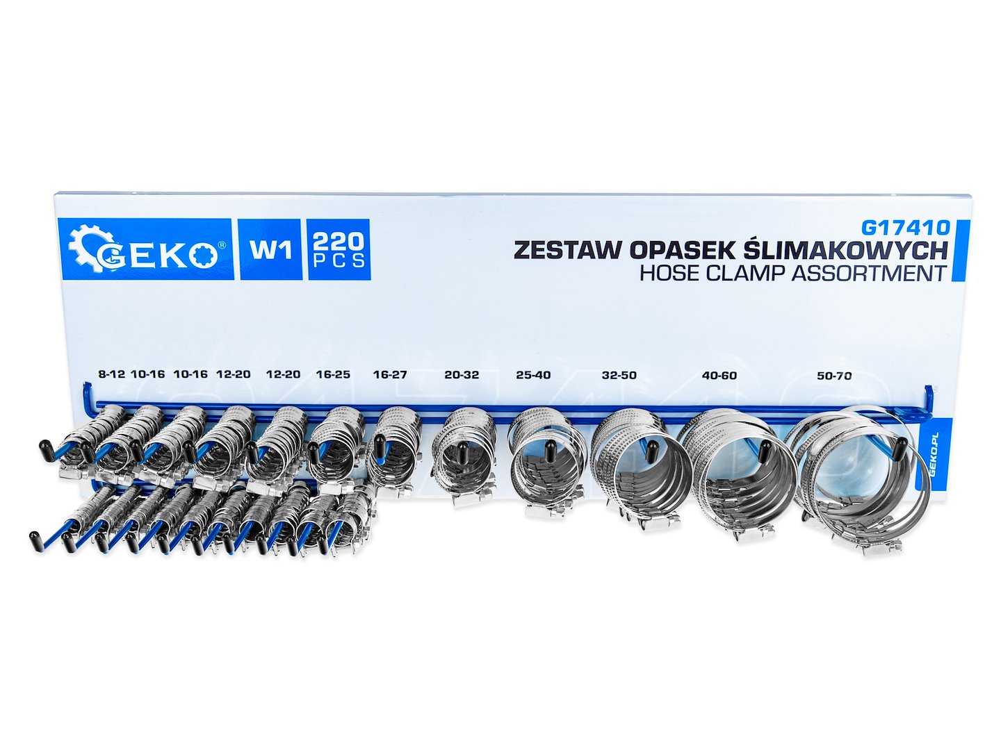 Set cleme tip melc cu suport, 220 bucati, Geko G17410