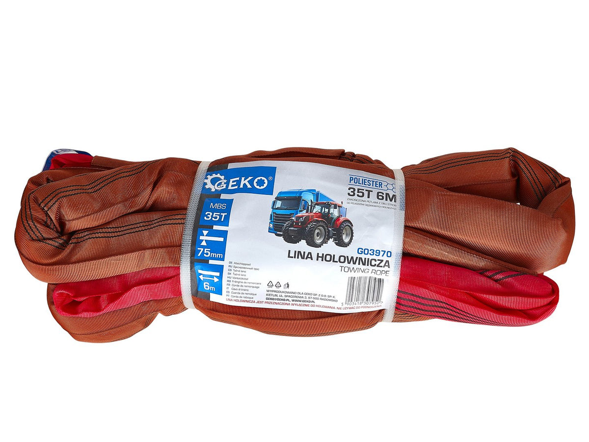 Chingă de tractare auto din poliester, 35 T, 6 m x 75 mm, Geko G03970