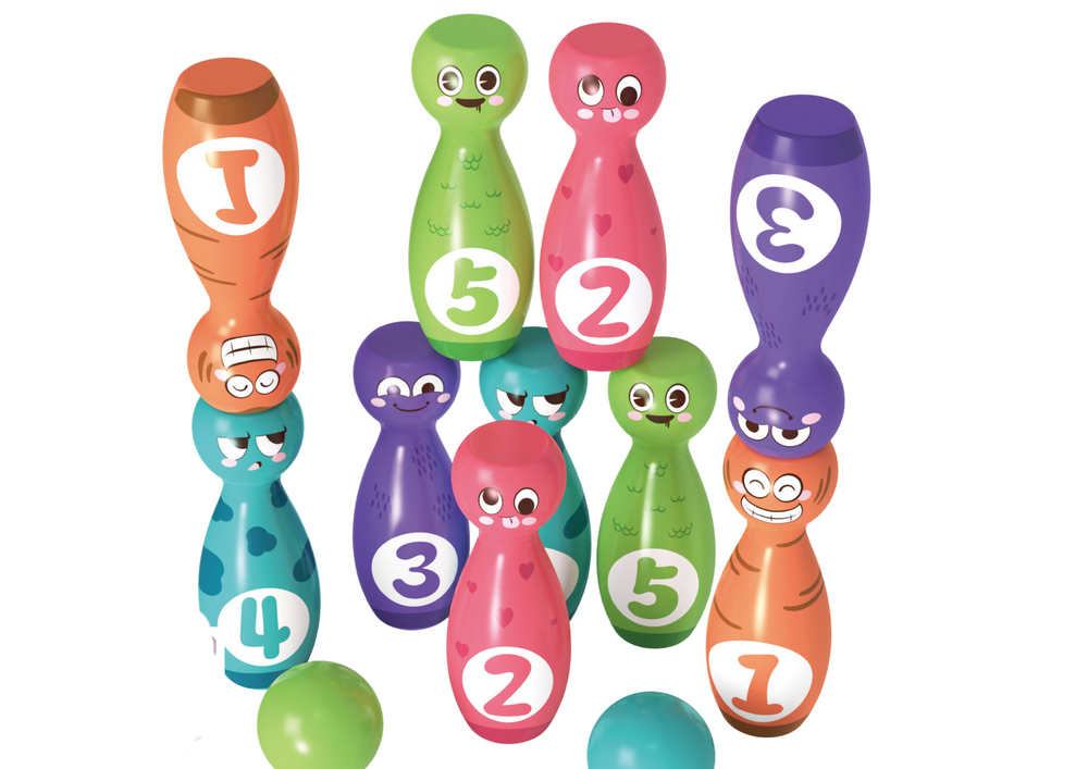 Set bowling colorat cu 10 popice, 13 x 4 cm, Lean 20933