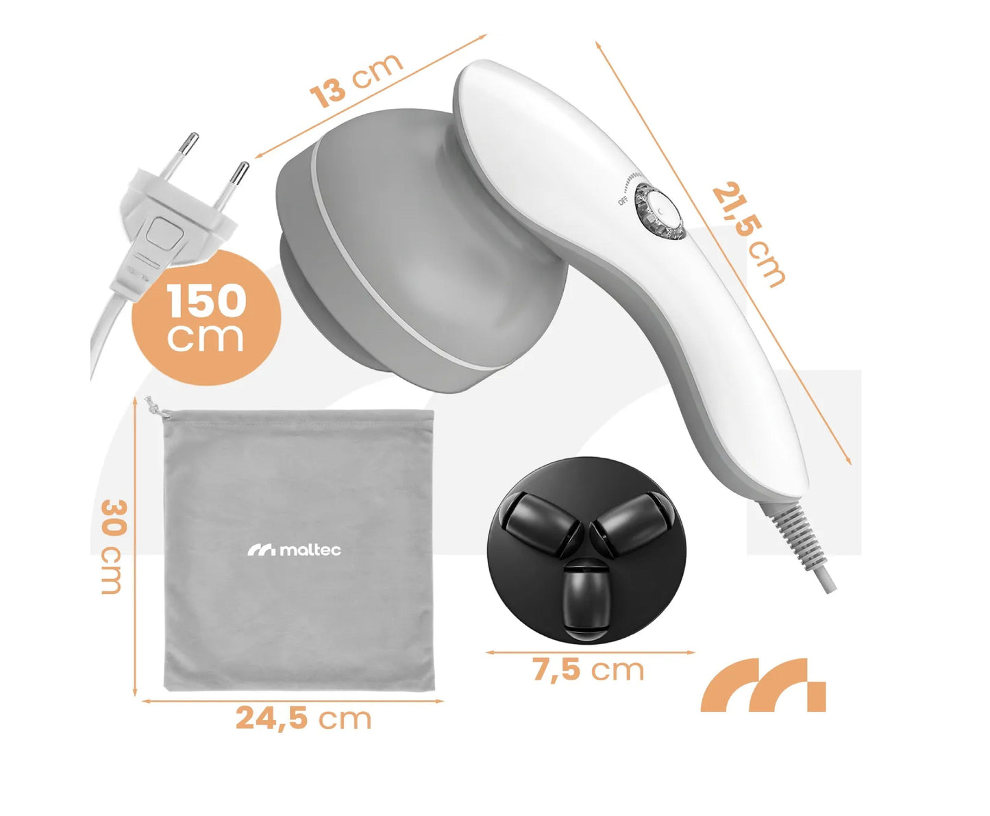 Aparat de masaj anticelulitic cu 8 capete interschimbabile SkinPulse, 28 W, MalTec 113860