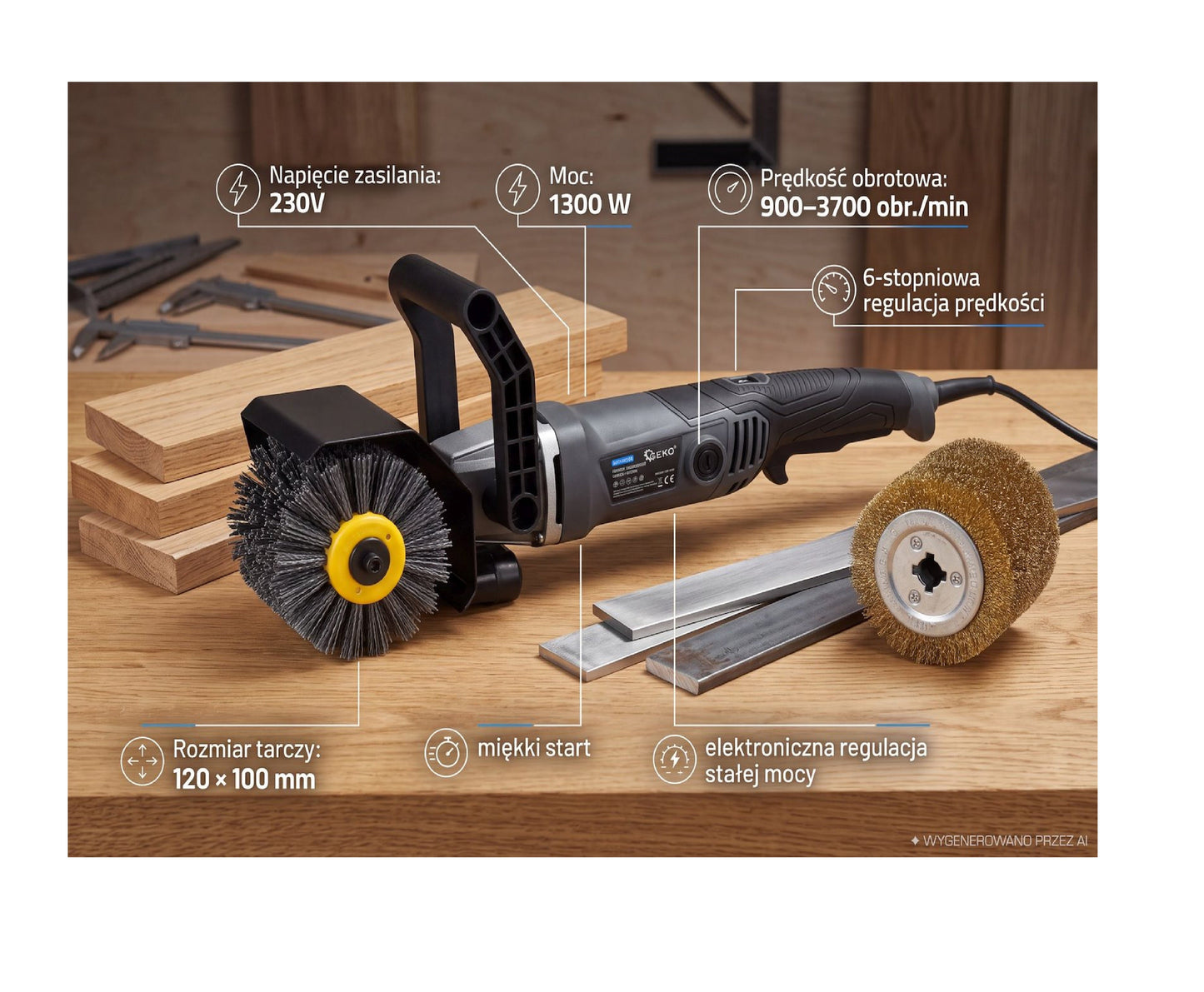 Masina electrica de satinat pentru lemn si metal, reglaj electronic al turatiei, rola 100 x 120 mm, Geko G80806