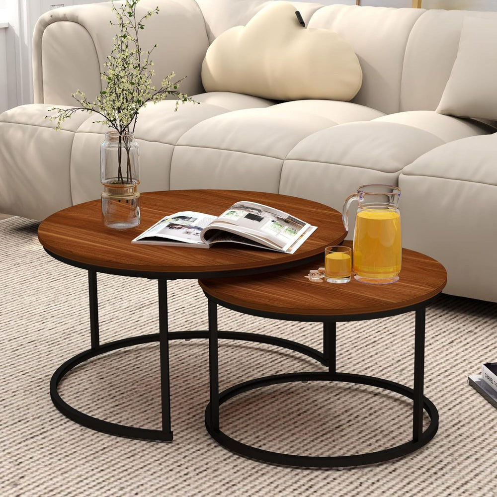Set masute de cafea rotunde 2 in 1, lemn natural,  70x50cm, 45x44cm, Lean 26598