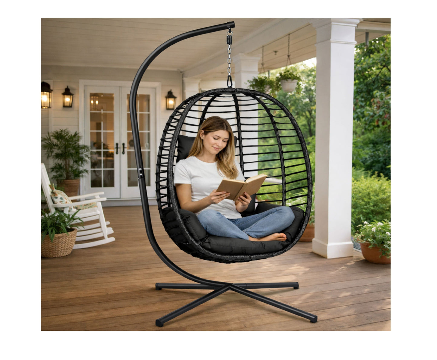 Balansoar suspendat de gradina Cocoon, negru, 194 cm, Lean 30646