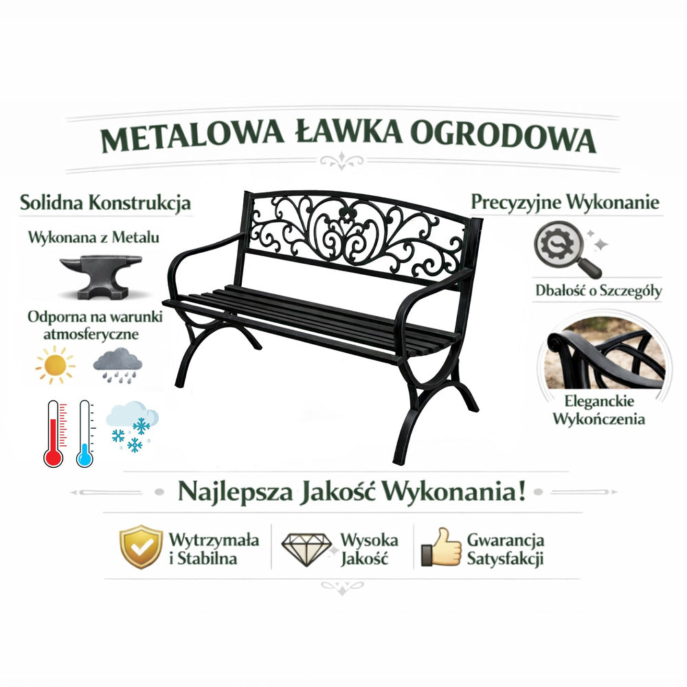 Banca pentru terasa cu spatar metalic, negru, 127 cm, Lean 29321