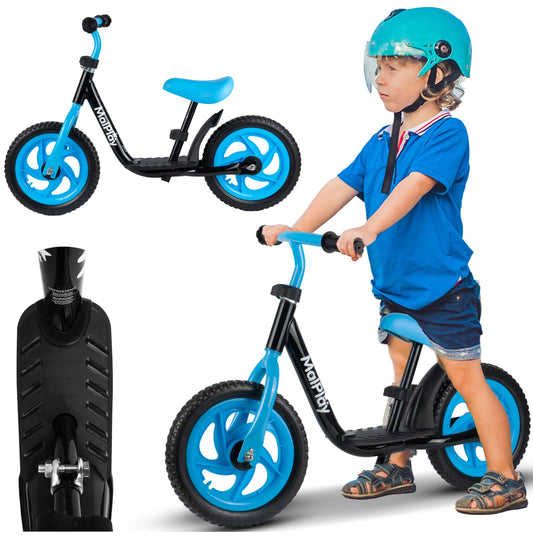 Bicicleta pentru copii fara pedale, roti EVA, 12", negru / albastru, MalPlay 111340