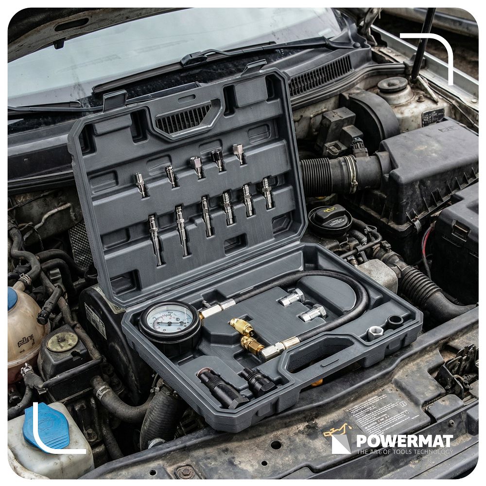 Kit manometru compresie motoare diesel PM-MCSD-19T, 19 piese, Powermat PM1523