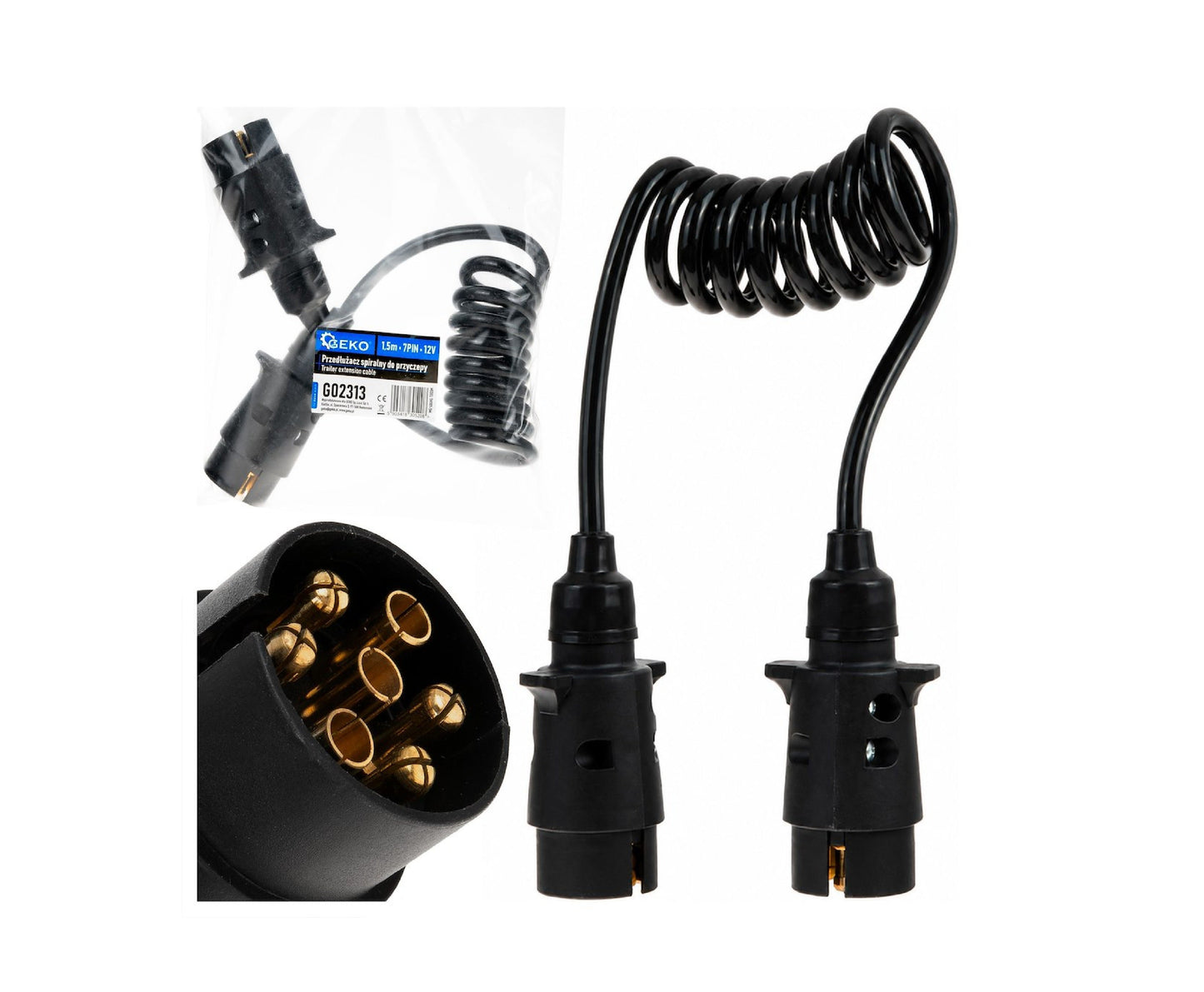 Cablu prelungitor spiralat pentru remorca, 1,5 m 7 pini 12V, Geko G02313