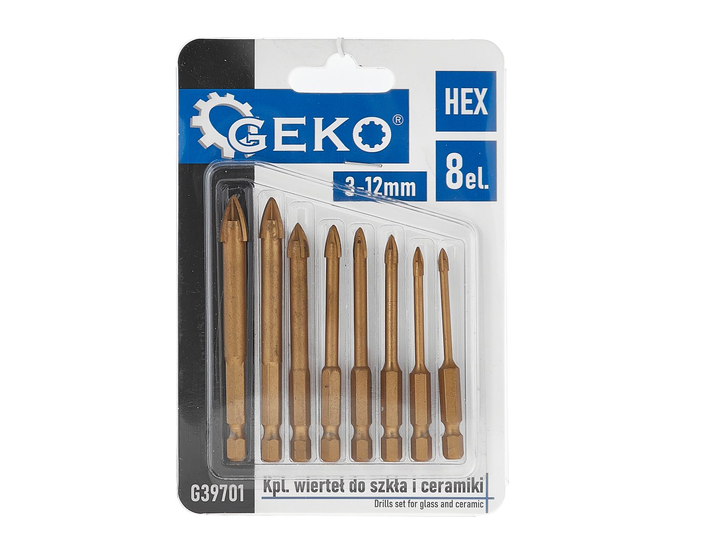 Set burghie pentru sticla si ceramica HEX 8-12 mm, 8 bucati, Geko G39701