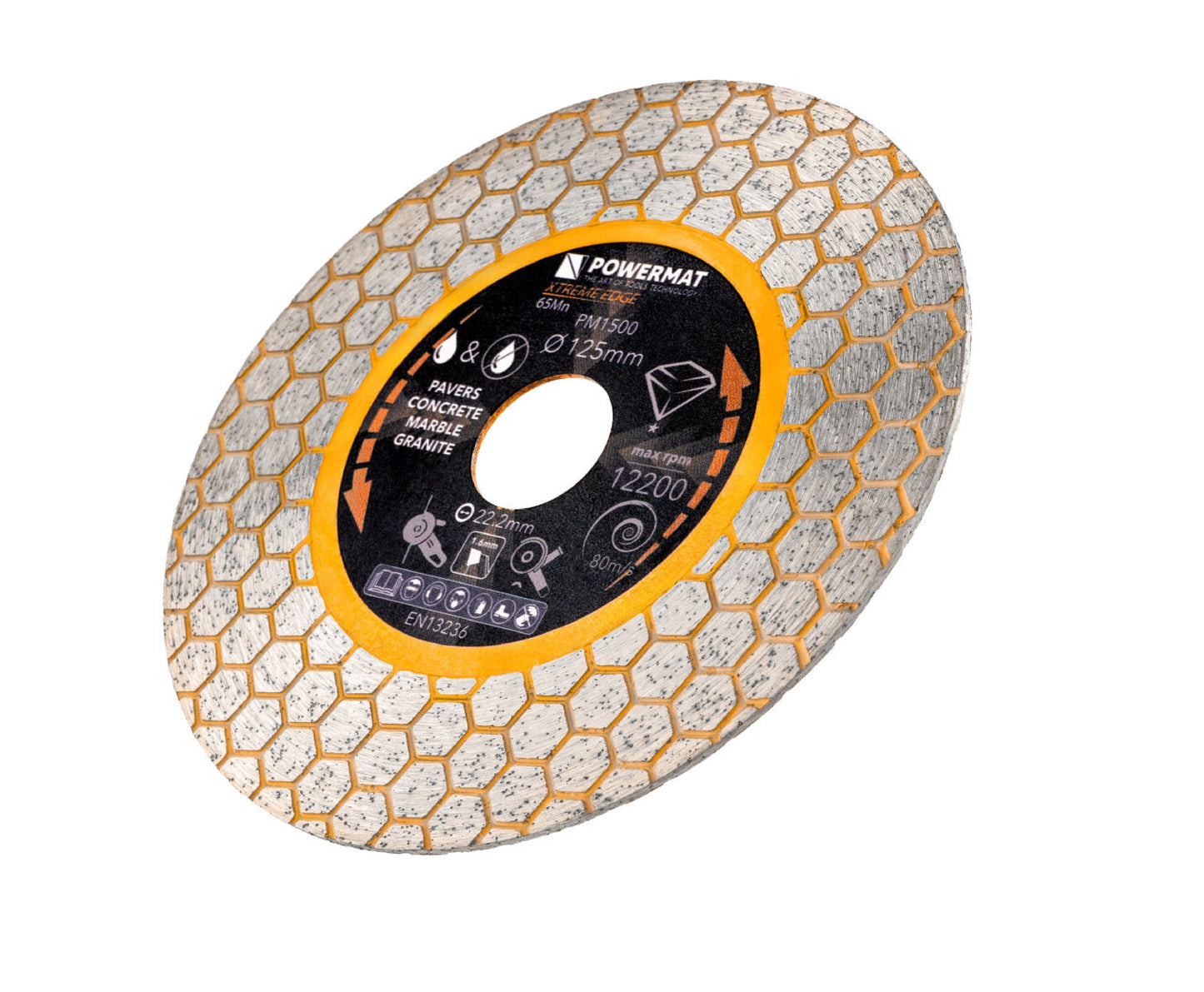 Disc diamantat hexagonal pentru ceramica PM-TDCS-1256T, 125 mm, Powermat PM1500