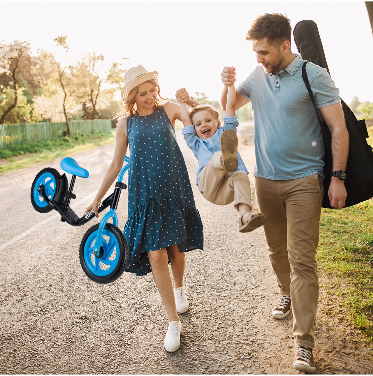 Bicicleta pentru copii fara pedale, roti EVA, 12", negru / albastru, MalPlay 111340