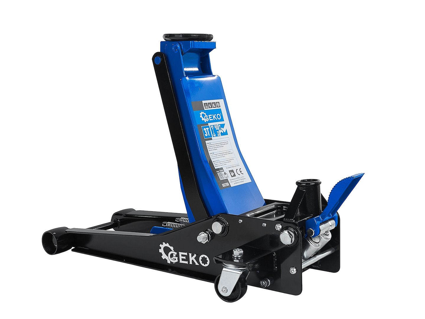 Cric hidraulic tip crocodil cu 2 pistoane si pedala de picior, 75-505mm, 3 T, Geko G02188