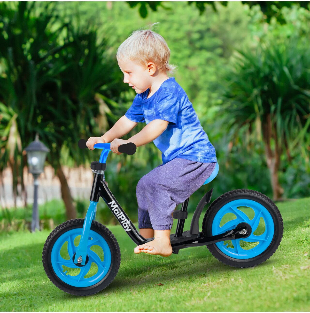 Bicicleta pentru copii fara pedale, roti EVA, 12", negru / albastru, MalPlay 111340