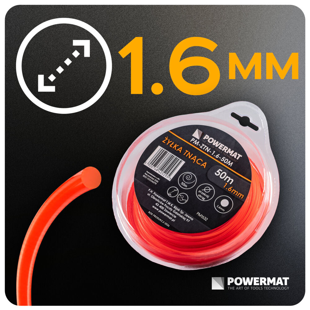 Fir rotund pentru motocoasa PM-ZTN-1.6-50M, 50 m, Powermat PM1632
