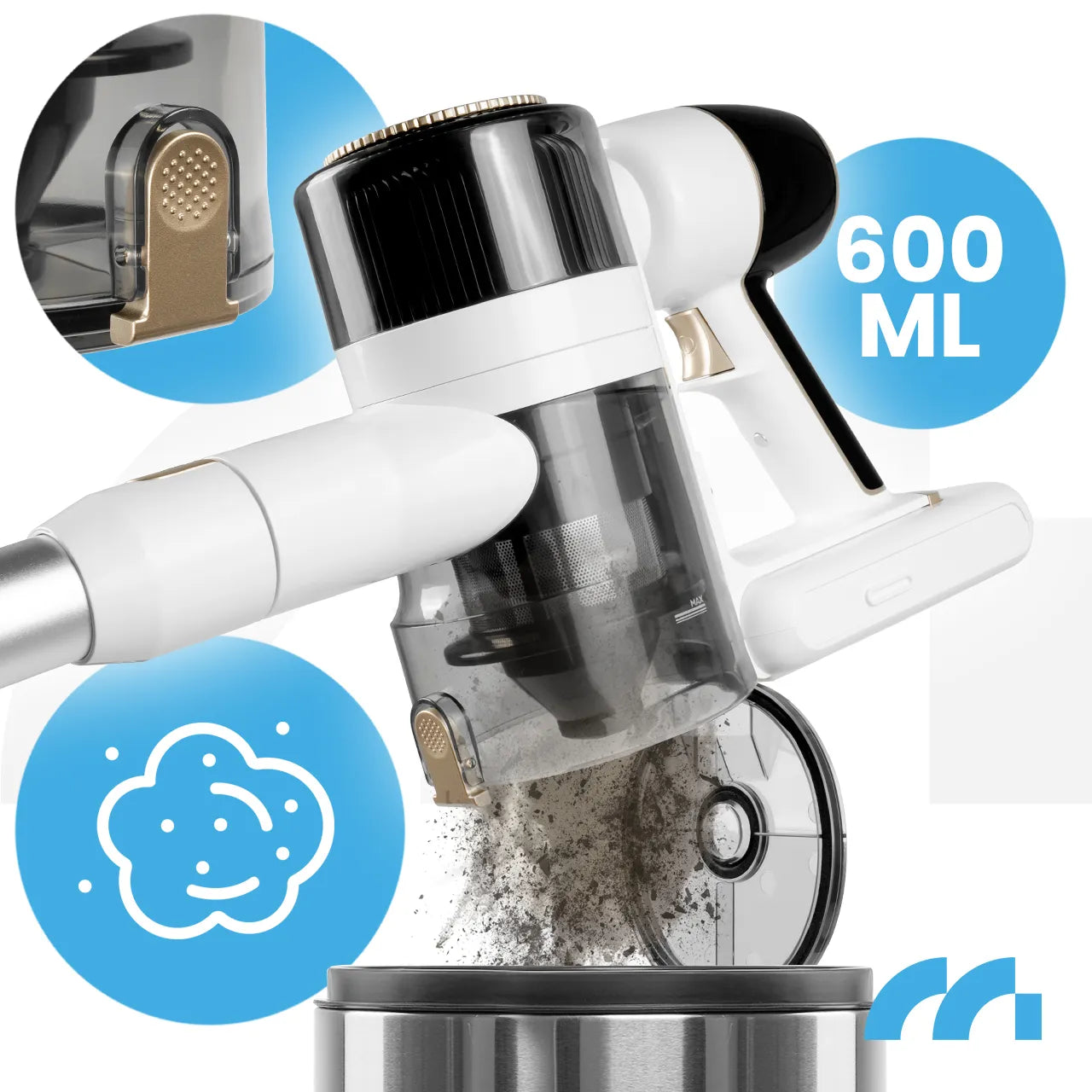 Aspirator vertical fara fir Turbocyclone PRO1000, 30 KPA, capacitate 600 ml, iluminare LED, set accesorii, MalTec 113250