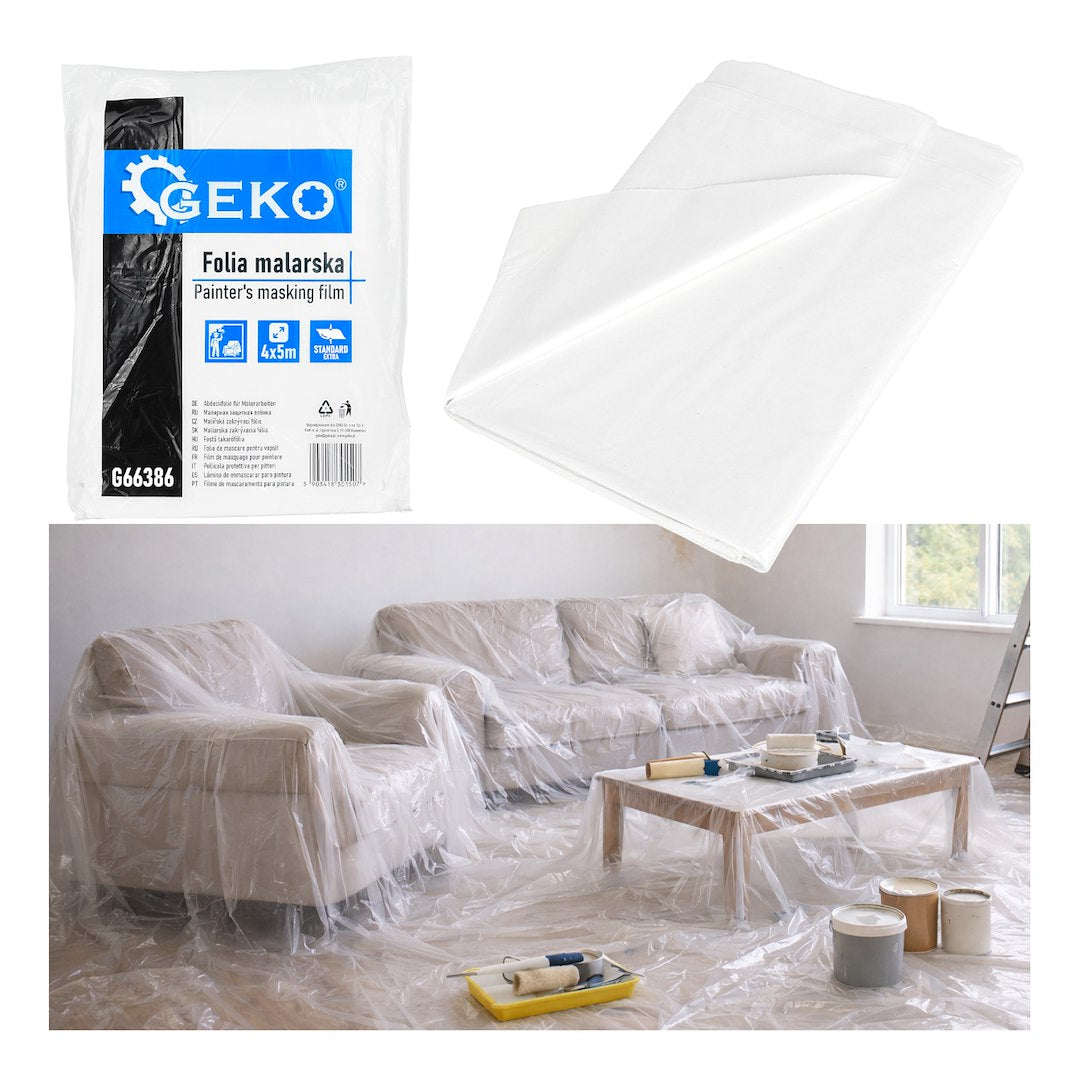 Folie standard de protectie pentru vopsit, 4 x 5 m, Geko G66386