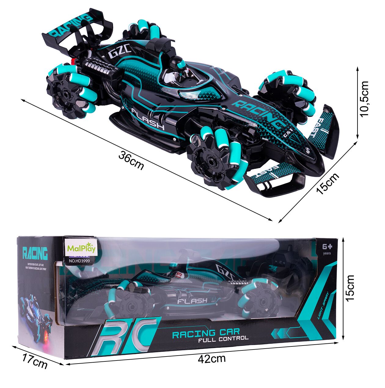 Masinuta pentru drifturi cu telecomanda si senzor, 36 cm x 15 cm x 10,5 cm, MalPlay 111570
