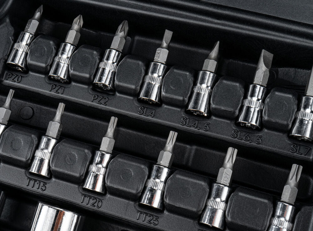Trusa chei si biti PM-ZKNB-216SU-PRO, 1/2" | 1/4" | 3/8", 216 bucati, Powermat PM1613