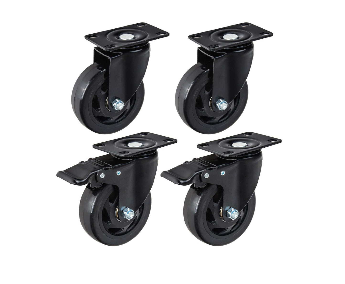 Set roti pivotante cu 2 roti frana, 100 mm, capacitate maxima 120 kg, 4 bucati, Geko G71550
