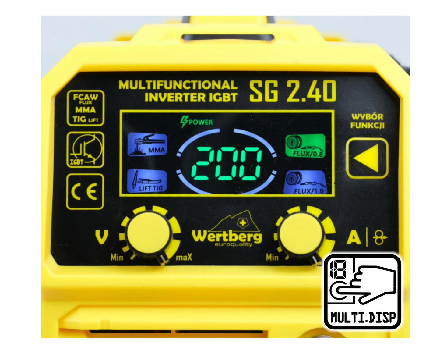 Aparat de sudura tip MIG FCAW / MMA / TIG Lift Wertberg SG 2.40 - 200A, Tehnologie IGBT, Afisaj LCD, Harder HD1484