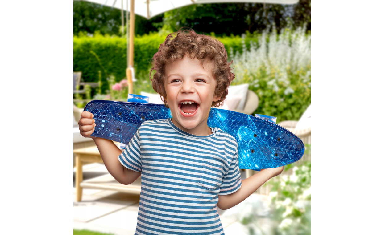 Skateboard cu LED-uri pentru copii Glowing Galaxy, 56 x 15 cm, MalPlay ML110911