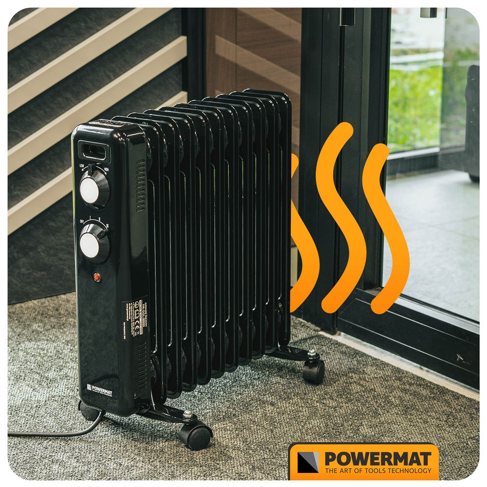 Radiator cu ulei PM-GOL-3000D, 2500 W, 11 elementi, termostat reglabil, Powermat PM1399