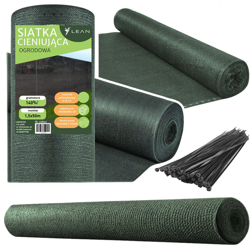 Plasa de umbrire pentru gard, 1.5 m, 50 m, 140 g/m², verde, Lean 25842