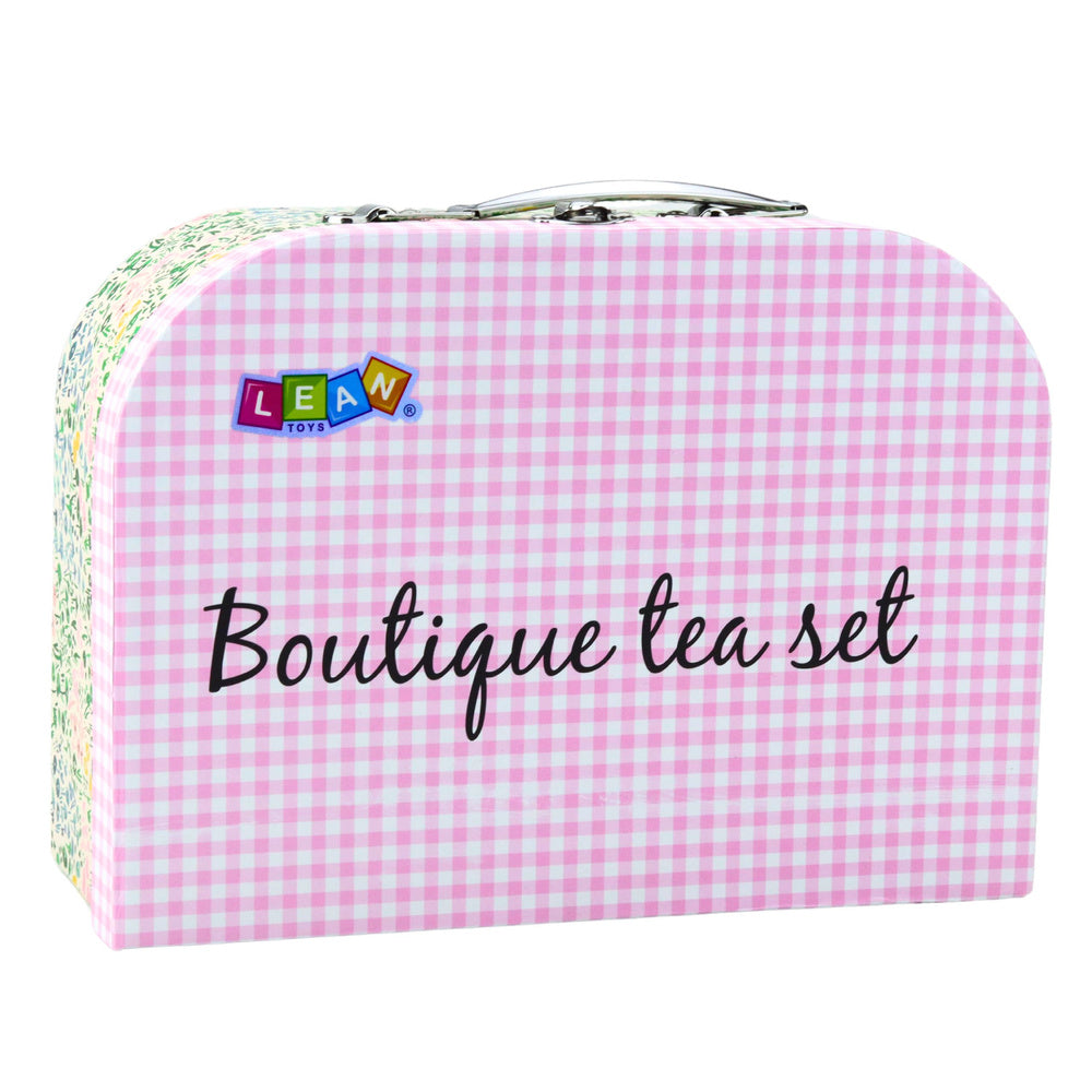 Set de ceai metalic pentru copii, 15 piese, design floral, 26 x 18.5 x 11 cm, Lean 25104