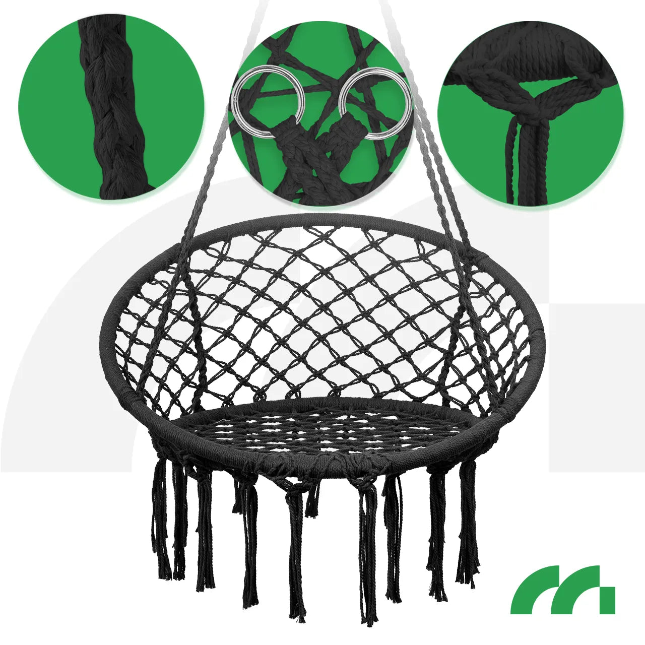 Leagan suspendat de gradina, negru, capacitate maxima 150 kg, MalTec 112748