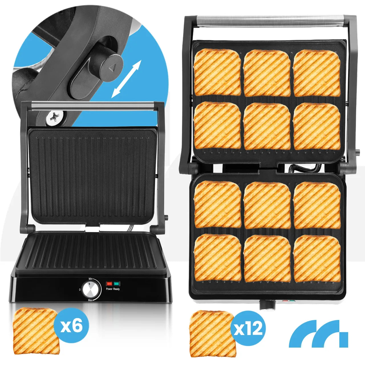 Gratar electric pentru sandwich SM3000, 2200 W, MalTec 113328
