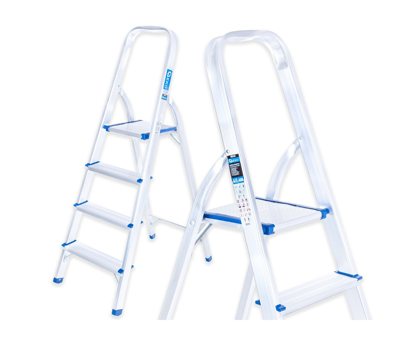 Scara pliabila din aluminiu cu 4 trepte, inaltime de lucru 2.75 m, capacitate maxima 150 kg, Geko G02416