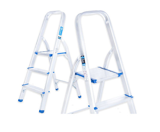 Scara pliabila din aluminiu cu 3 trepte, inaltime de lucru 2.54 m, capacitate maxima 150 kg, Geko G02415