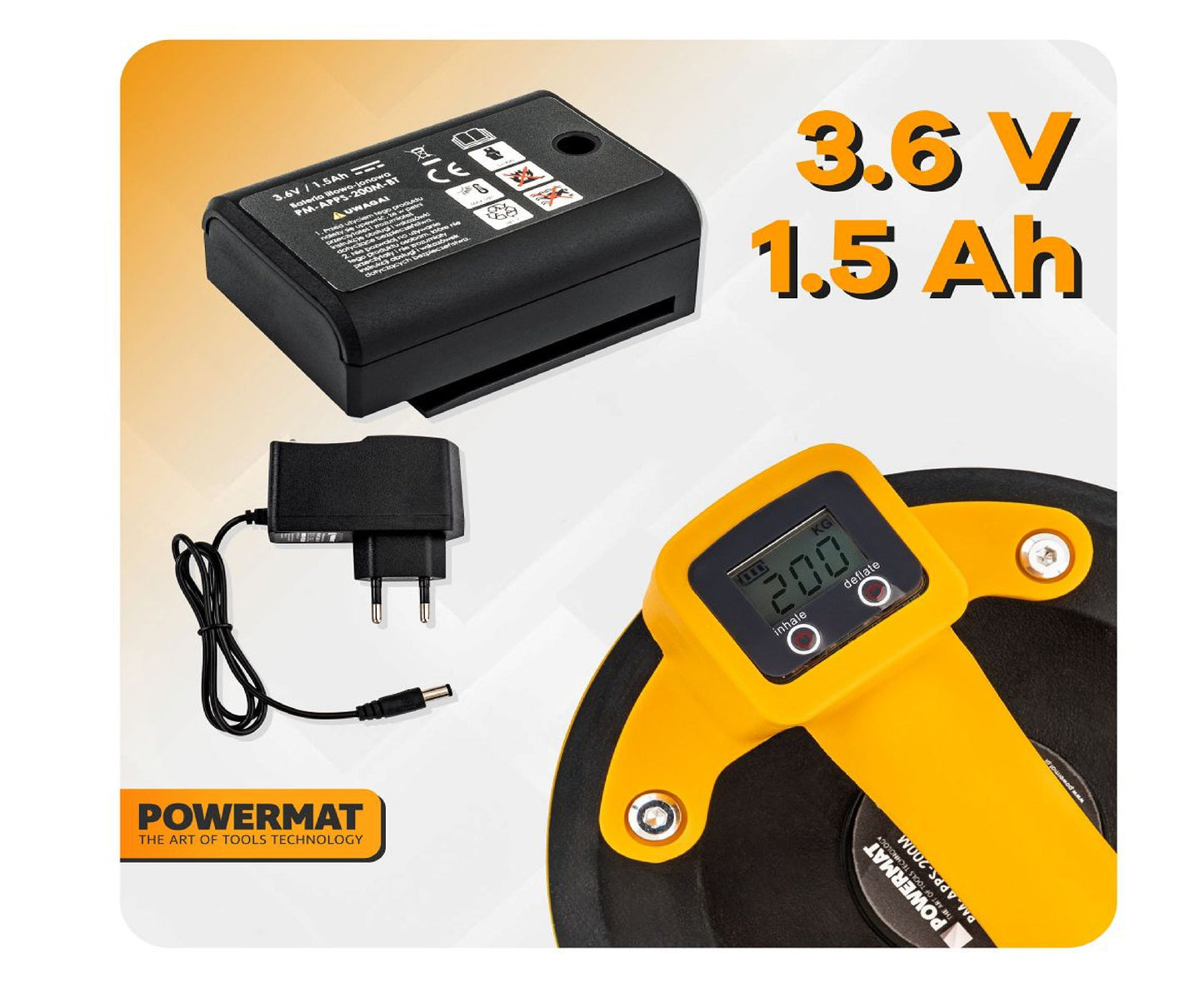 Ventuza electrica pentru placi PM-APPS-200M, capacitate maxima de incarcare 200 kg, Powermat PM1446