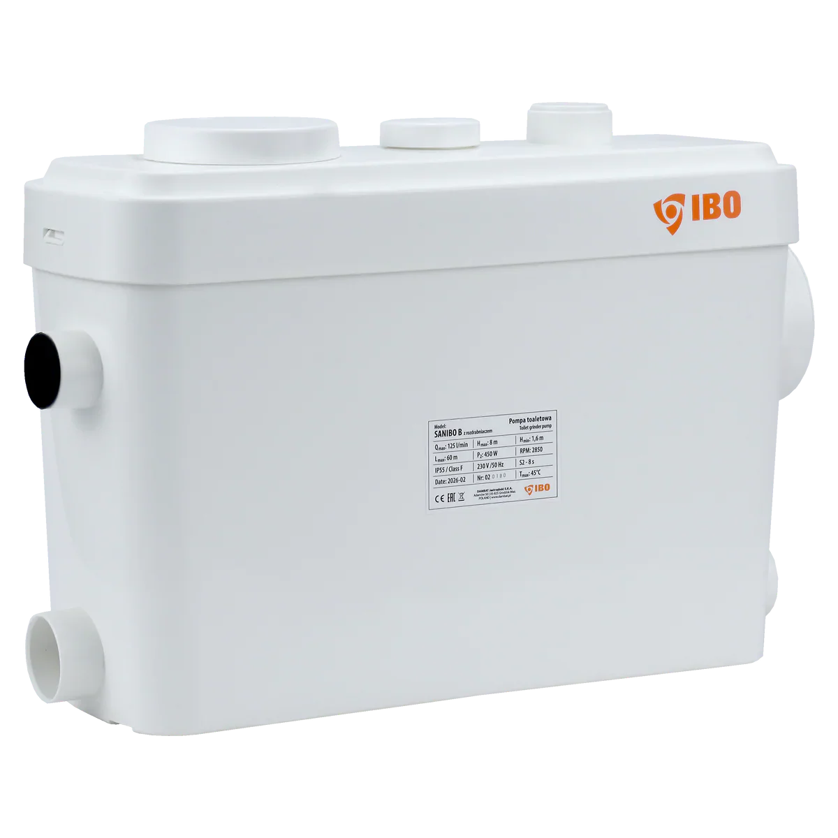 Pompa de toaleta cu tocator Sanibo B, 0.45 kW, 230 V, Ibo Dambat IB215350