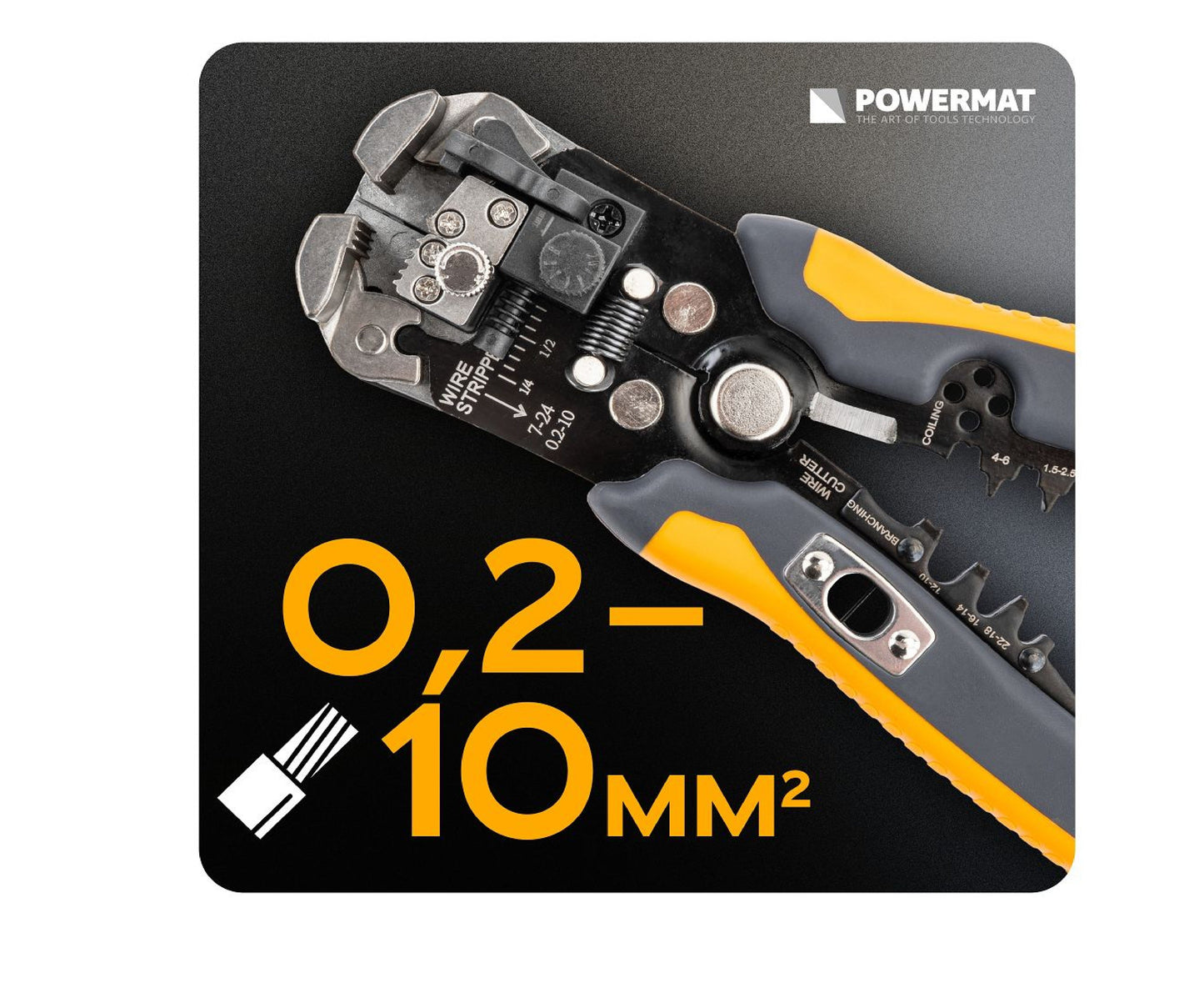 Cleste sertizare si dezizolare cabluri PM-SI-2T, 0.05-10 mm², 210 mm, Powermat PM1438