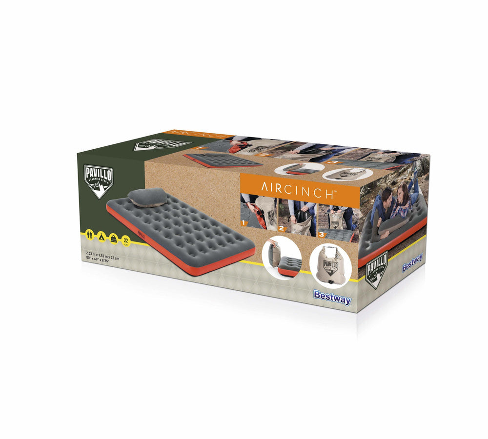 Saltea gonflabila Roll & Relax Queen, 203 x 152 x 22 cm, gri / rosu, Bestway 4322