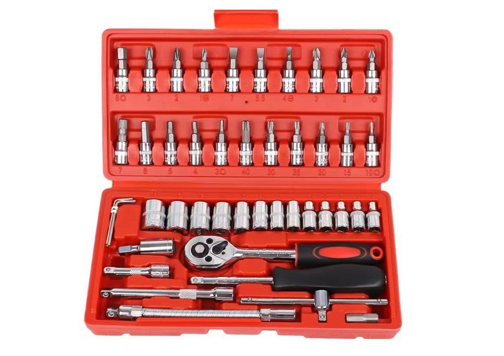 Set chei tubulare, cheie cu clichet, 46 bucati, Lean 20813