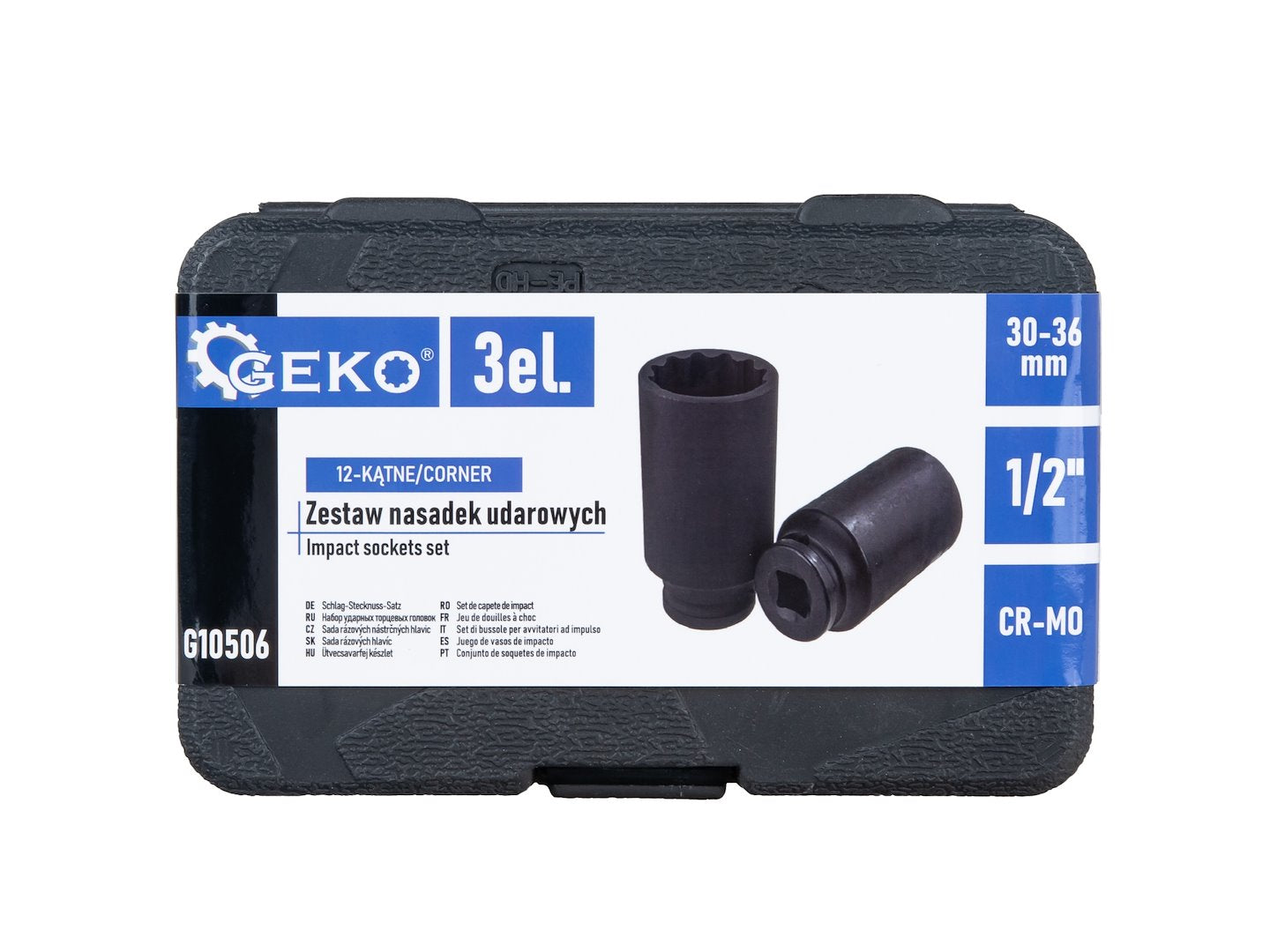Set chei tubulare de impact in 12 puncte, 1/2" 30-36mm, Cr-Mo, 3 bucati, Geko G10506