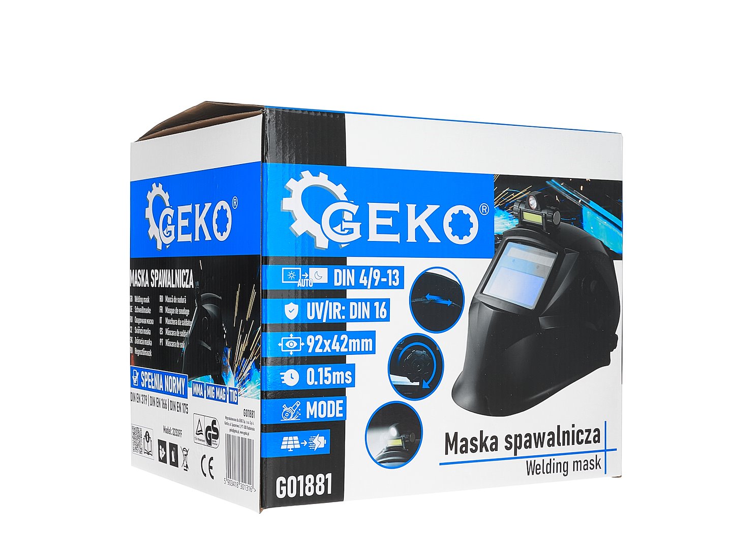 Masca de sudura cu autointunecare si lanterna, Geko G01881