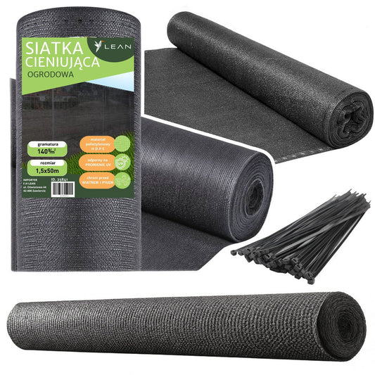 Plasa de umbrire pentru gard, 1.5 m, 50 m, 140g/m², gri inchis, Lean 25841