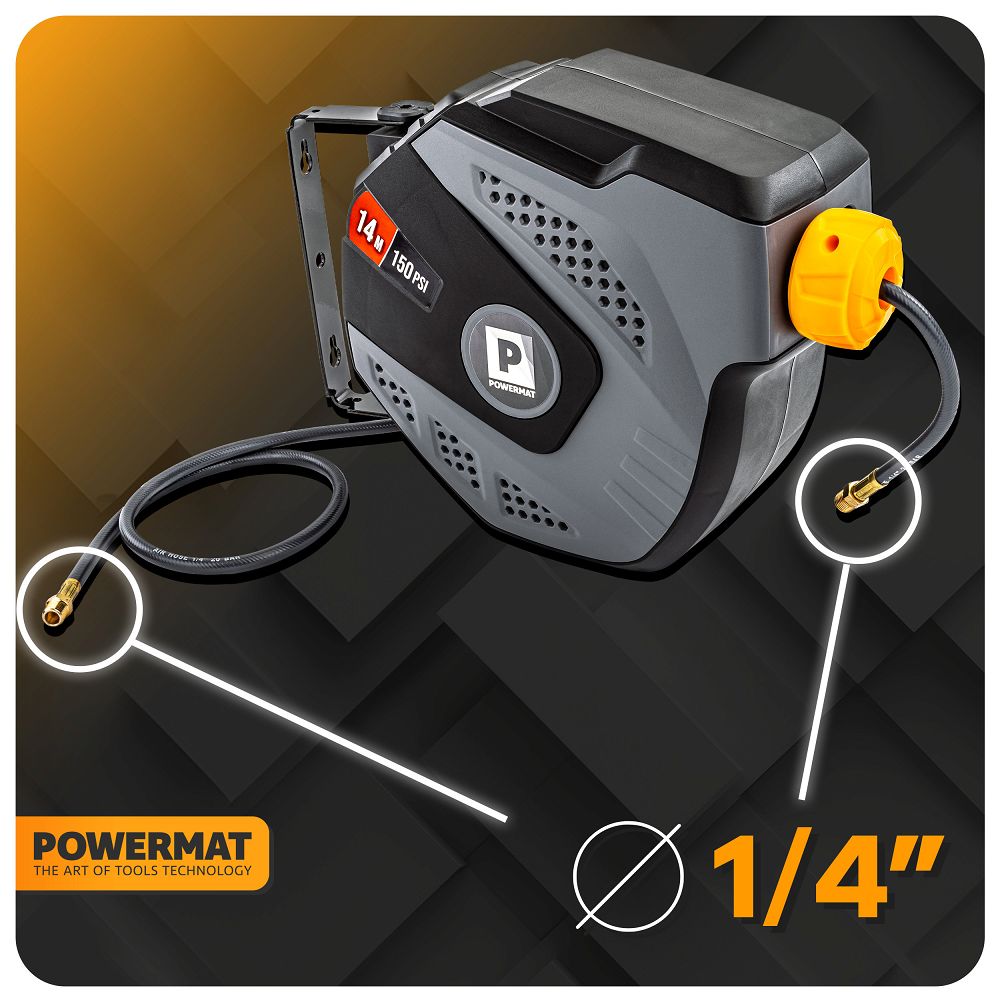 Tambur automat pentru furtun pneumatic PM-ABNW-14M, 14 m, Powermat PM1406