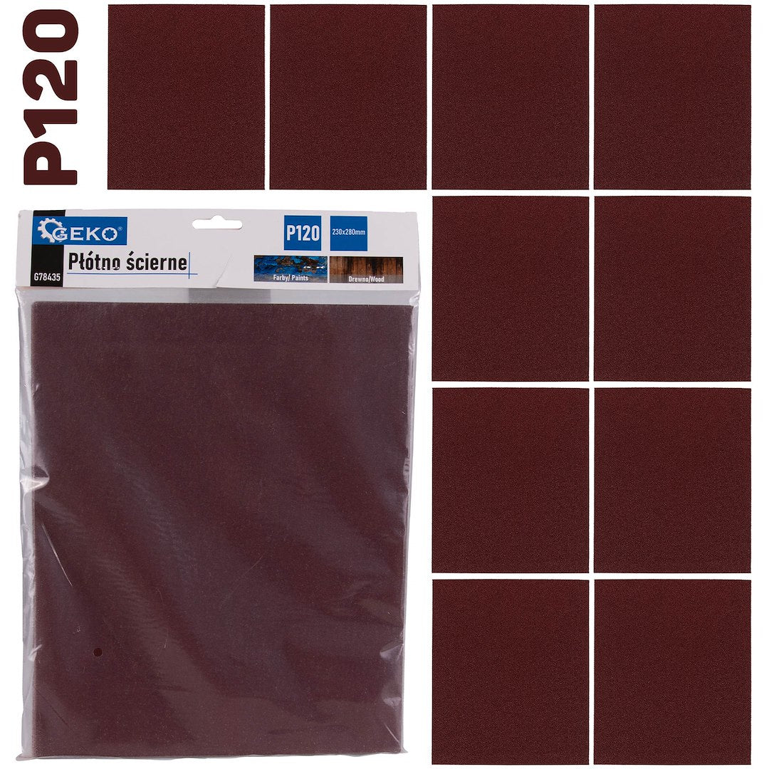 Set foaie abraziva pentru slefuit, 230 x 280 mm, P120, 10 bucati, Geko G78435