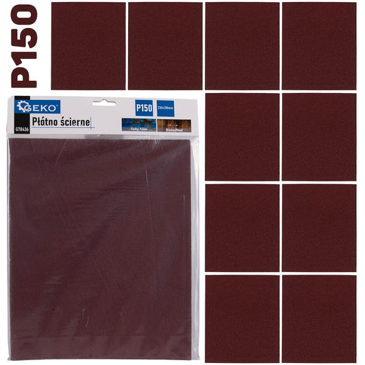 Set foaie abraziva pentru slefuit, 230 x 280 mm, P150, 10 bucati, Geko G78436