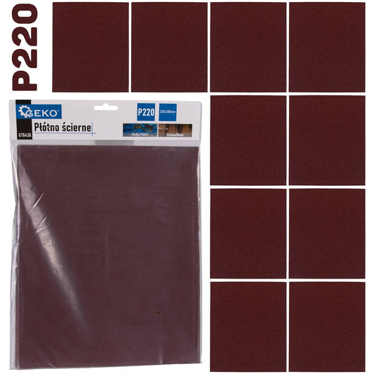 Set foaie abraziva pentru slefuit, 230 x 280 mm, P220, 10 bucati, Geko G78438
