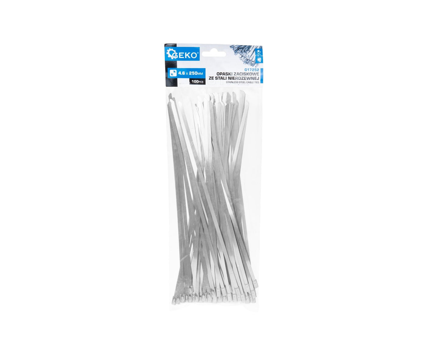 Set cleme din inox, 4,6x250mm, 100 bucati, Geko G17252