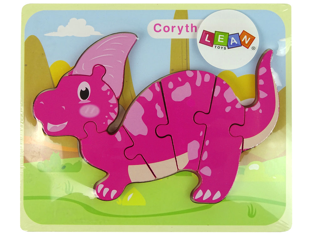 Puzzle interactiv din lemn cu dinozaur roz, Lean 10344