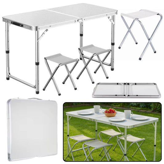 Set masa pliabila de camping cu 4 scaune, gri, 120 × 60 × 66 cm, Lean 26603