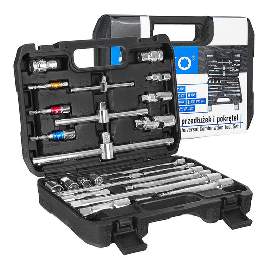 Set extensii tubulare si biti, 1 / 4" 3 / 8" 1 / 2", 25 bucati, Geko G10173