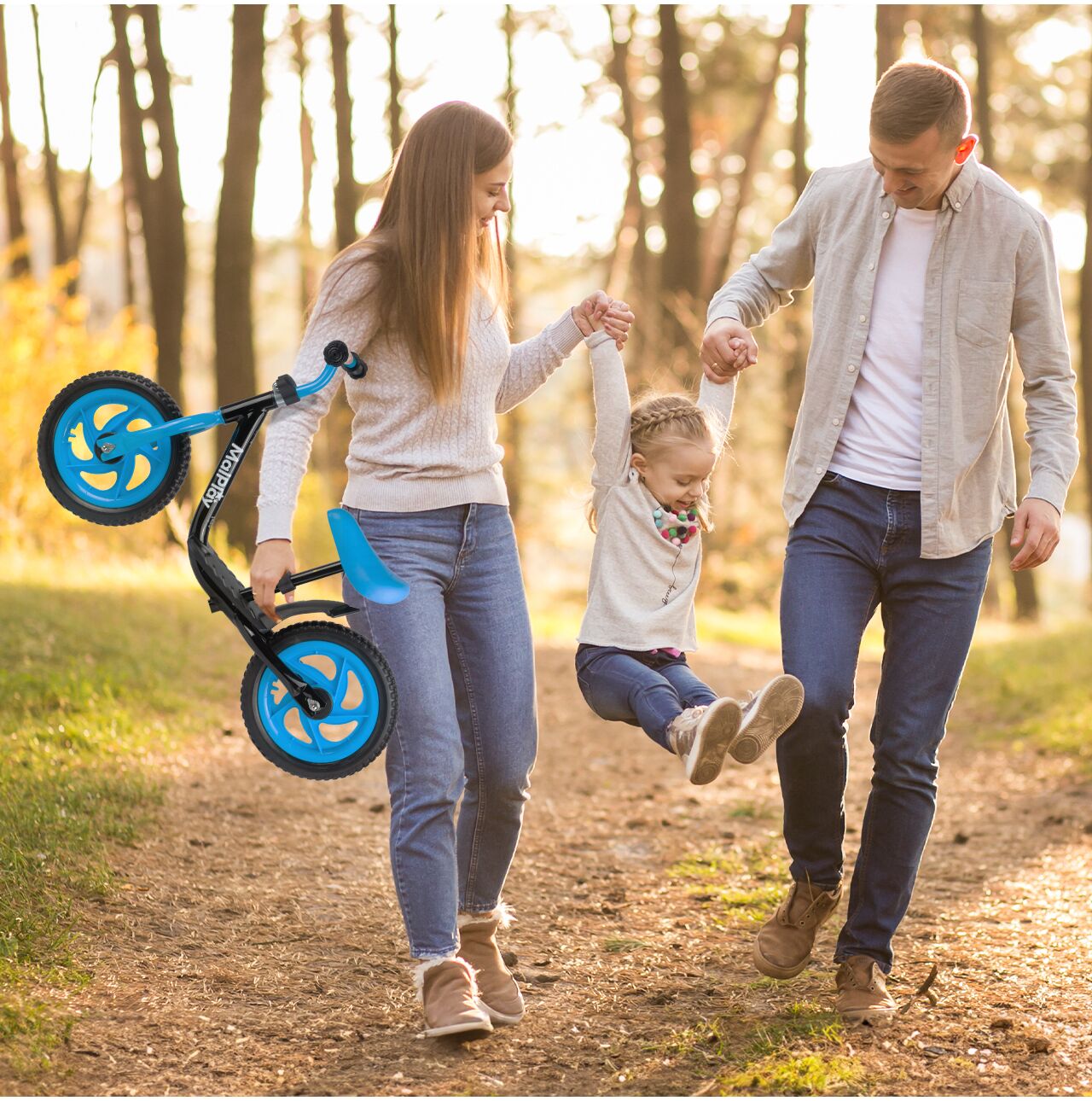Bicicleta pentru copii fara pedale, roti EVA, 12", negru / albastru, MalPlay 111340